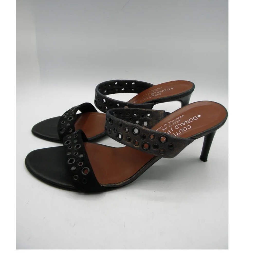 Donald Pliner Couture Black & Metallic Nubuck Heel Slide Sandals